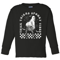 Funny Halloween Ghost Thick Thighs Spooky Vibes Workout Gym Toddler Long Sleeve Shirt