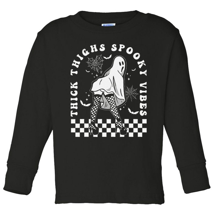 Funny Halloween Ghost Thick Thighs Spooky Vibes Workout Gym Toddler Long Sleeve Shirt