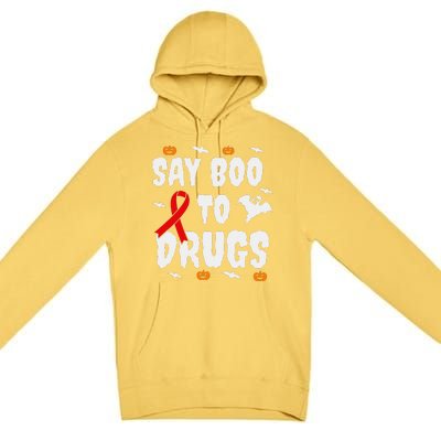 Funny Halloween Gift Say Boo To Drugs Awareness Red Ribbon Premium Pullover Hoodie