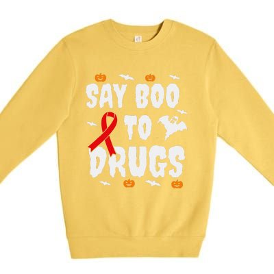 Funny Halloween Gift Say Boo To Drugs Awareness Red Ribbon Premium Crewneck Sweatshirt