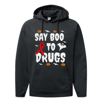 Funny Halloween Gift Say Boo To Drugs Awareness Red Ribbon Performance Fleece Hoodie