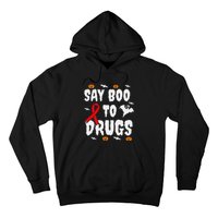 Funny Halloween Gift Say Boo To Drugs Awareness Red Ribbon Hoodie