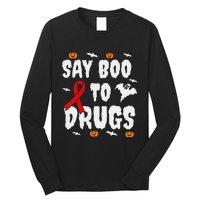 Funny Halloween Gift Say Boo To Drugs Awareness Red Ribbon Long Sleeve Shirt