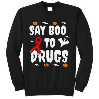 Funny Halloween Gift Say Boo To Drugs Awareness Red Ribbon Sweatshirt