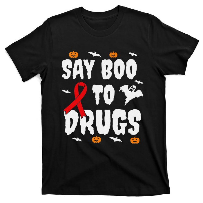 Funny Halloween Gift Say Boo To Drugs Awareness Red Ribbon T-Shirt