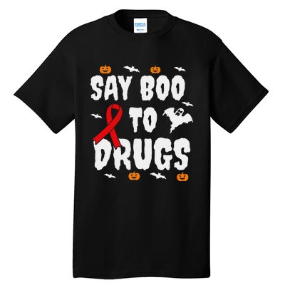 Funny Halloween Gift Say Boo To Drugs Awareness Red Ribbon Tall T-Shirt