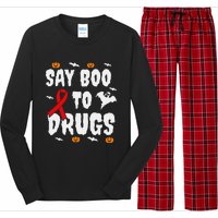 Funny Halloween Gift Say Boo To Drugs Awareness Red Ribbon Long Sleeve Pajama Set