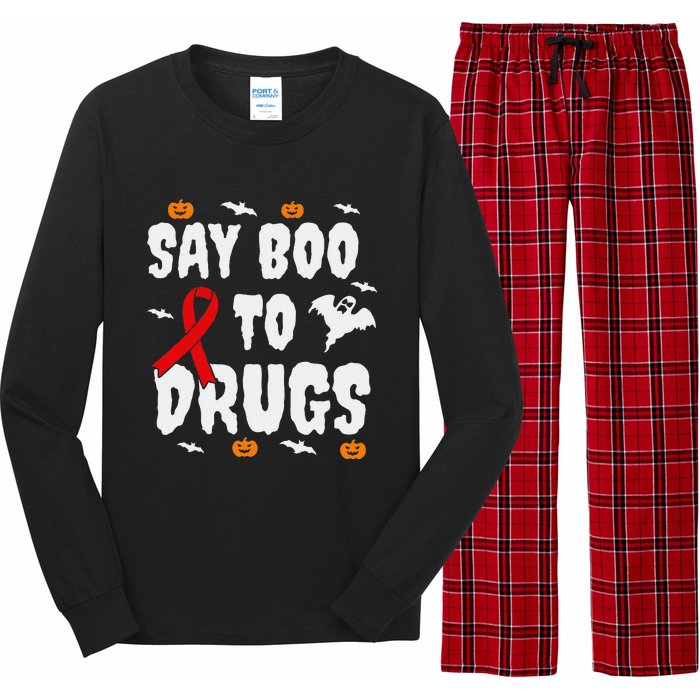 Funny Halloween Gift Say Boo To Drugs Awareness Red Ribbon Long Sleeve Pajama Set