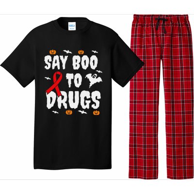 Funny Halloween Gift Say Boo To Drugs Awareness Red Ribbon Pajama Set