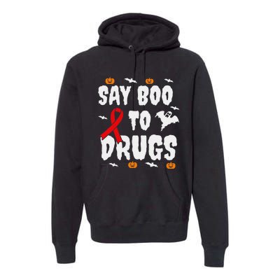 Funny Halloween Gift Say Boo To Drugs Awareness Red Ribbon Premium Hoodie