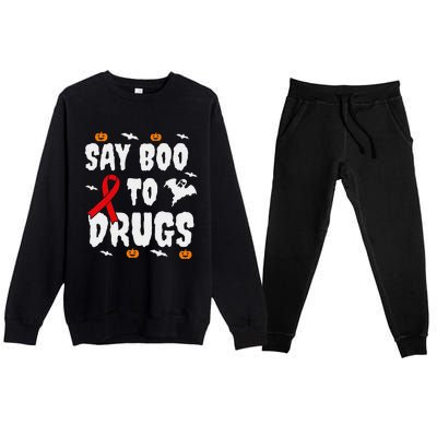 Funny Halloween Gift Say Boo To Drugs Awareness Red Ribbon Premium Crewneck Sweatsuit Set