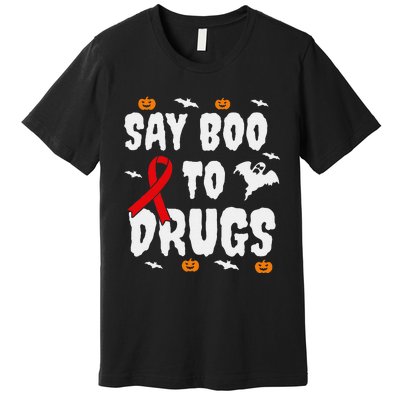 Funny Halloween Gift Say Boo To Drugs Awareness Red Ribbon Premium T-Shirt