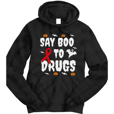 Funny Halloween Gift Say Boo To Drugs Awareness Red Ribbon Tie Dye Hoodie