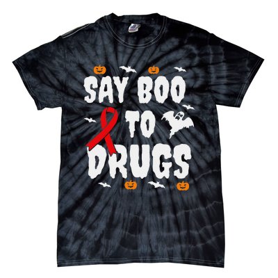 Funny Halloween Gift Say Boo To Drugs Awareness Red Ribbon Tie-Dye T-Shirt