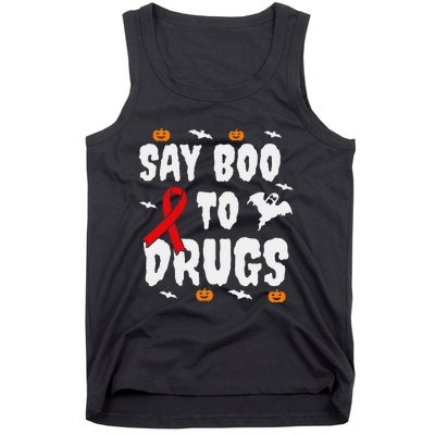 Funny Halloween Gift Say Boo To Drugs Awareness Red Ribbon Tank Top