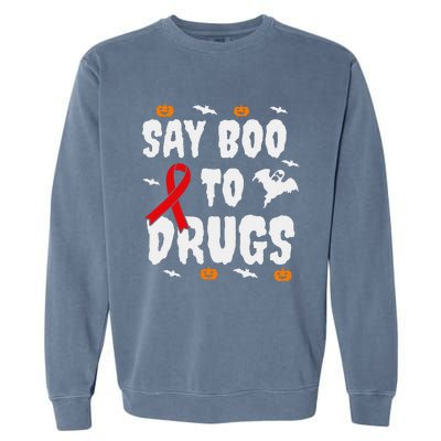 Funny Halloween Gift Say Boo To Drugs Awareness Red Ribbon Garment-Dyed Sweatshirt