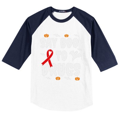 Funny Halloween Gift Say Boo To Drugs Awareness Red Ribbon Baseball Sleeve Shirt