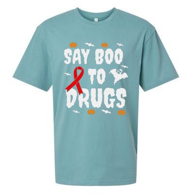 Funny Halloween Gift Say Boo To Drugs Awareness Red Ribbon Sueded Cloud Jersey T-Shirt