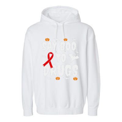 Funny Halloween Gift Say Boo To Drugs Awareness Red Ribbon Garment-Dyed Fleece Hoodie