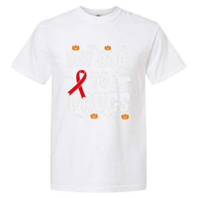 Funny Halloween Gift Say Boo To Drugs Awareness Red Ribbon Garment-Dyed Heavyweight T-Shirt