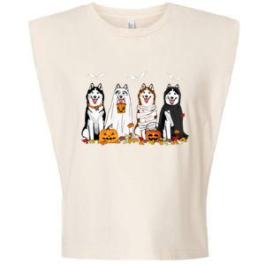 Funny Husky Ghost Dogs Halloween Husky Dog Mom Husky Lover Garment-Dyed Women's Muscle Tee