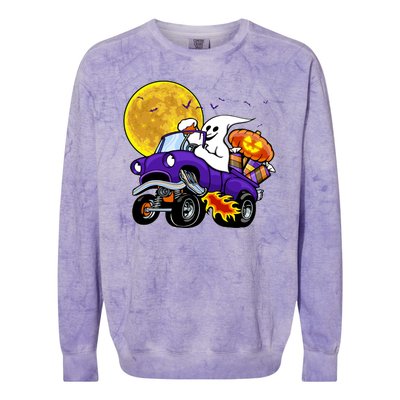 Funny Halloween Ghost Muscle Car Colorblast Crewneck Sweatshirt