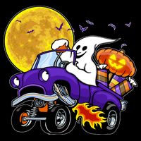 Funny Halloween Ghost Muscle Car USA-Made Doggie Bandana