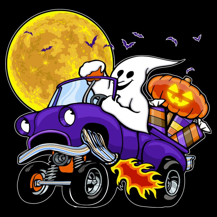 Funny Halloween Ghost Muscle Car USA-Made Doggie Bandana