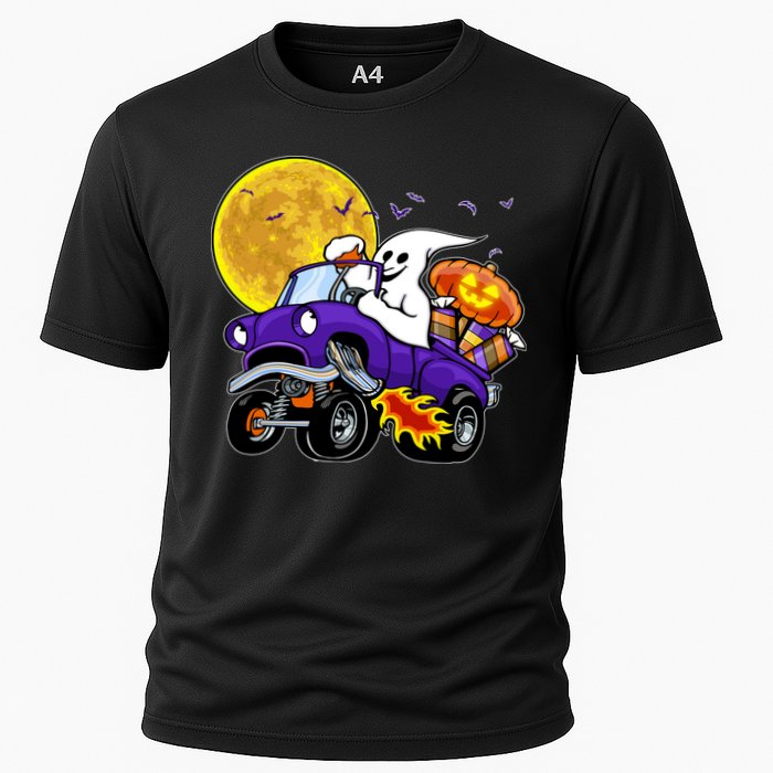 Funny Halloween Ghost Muscle Car Cooling Performance Crew T-Shirt