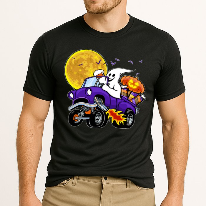 Funny Halloween Ghost Muscle Car Cooling Performance Crew T-Shirt