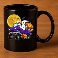 Funny Halloween Ghost Muscle Car 11oz C Handle Ceramic Mug