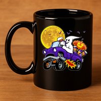Funny Halloween Ghost Muscle Car 11oz C Handle Ceramic Mug