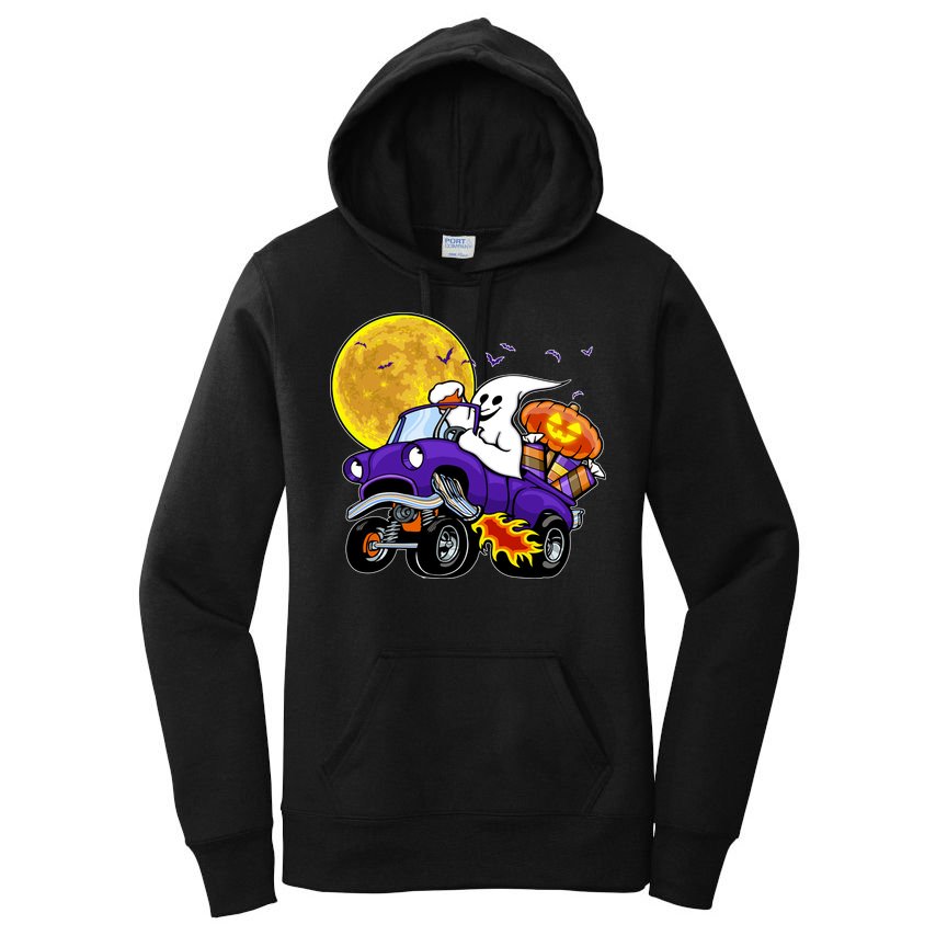Funny Halloween Ghost Muscle Car Women's Pullover Hoodie