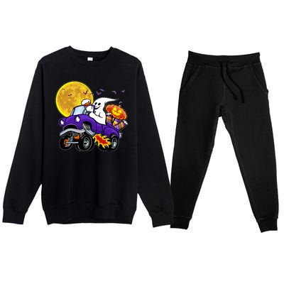 Funny Halloween Ghost Muscle Car Premium Crewneck Sweatsuit Set