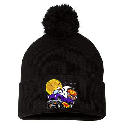 Funny Halloween Ghost Muscle Car Pom Pom 12in Knit Beanie