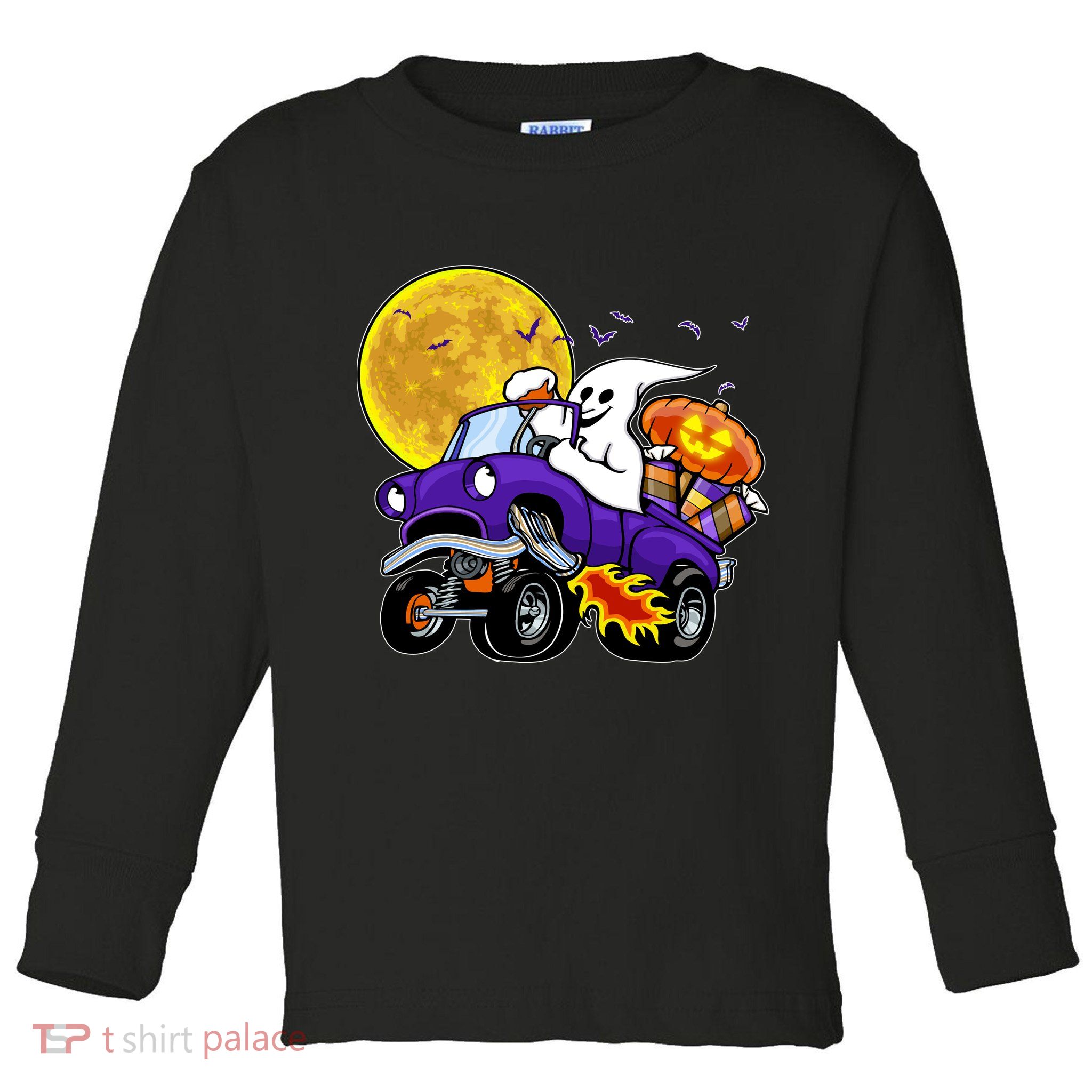 Funny Halloween Ghost Muscle Car Toddler Long Sleeve Shirt