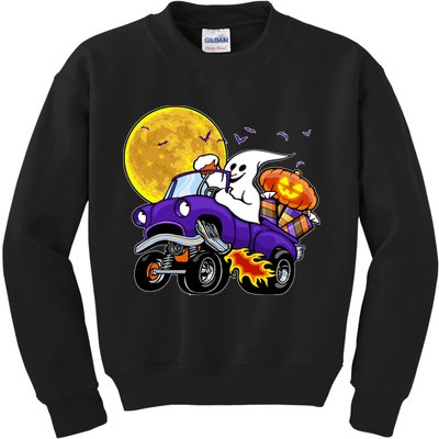 Funny Halloween Ghost Muscle Car Kids Sweatshirt