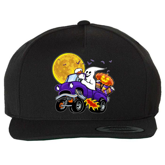 Funny Halloween Ghost Muscle Car Wool Snapback Cap