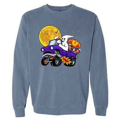 Funny Halloween Ghost Muscle Car Garment-Dyed Sweatshirt