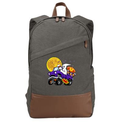 Funny Halloween Ghost Muscle Car Cotton Canvas Backpack