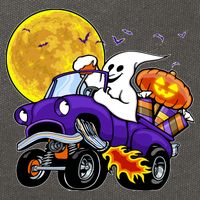 Funny Halloween Ghost Muscle Car Cotton Canvas Backpack