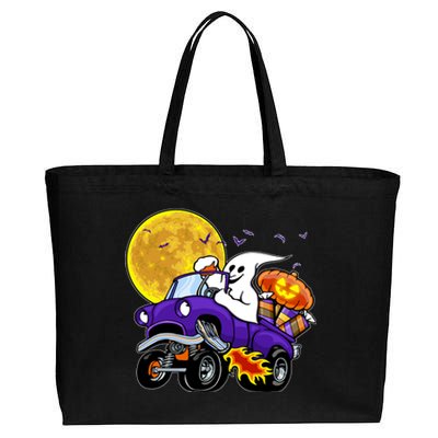 Funny Halloween Ghost Muscle Car Cotton Canvas Jumbo Tote