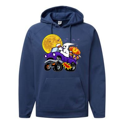 Funny Halloween Ghost Muscle Car Performance Fleece Hoodie