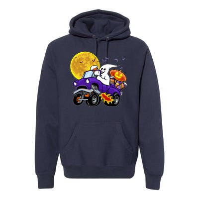 Funny Halloween Ghost Muscle Car Premium Hoodie