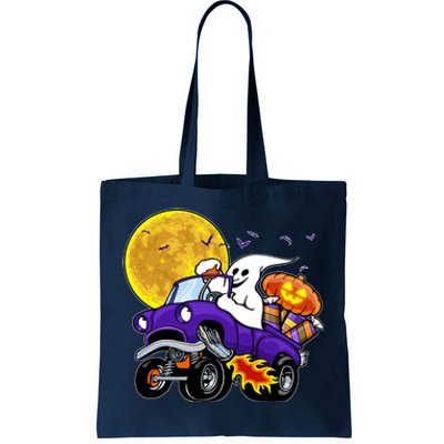 Funny Halloween Ghost Muscle Car Tote Bag