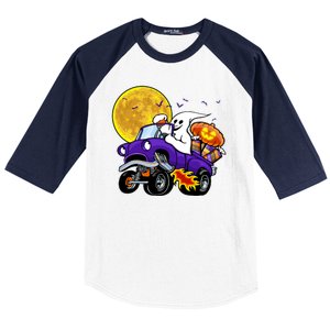 Funny Halloween Ghost Muscle Car Baseball Sleeve Shirt