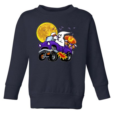 Funny Halloween Ghost Muscle Car Toddler Sweatshirt