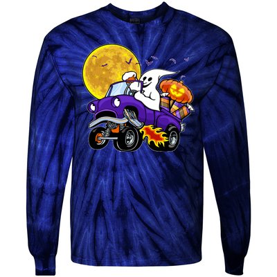 Funny Halloween Ghost Muscle Car Tie-Dye Long Sleeve Shirt