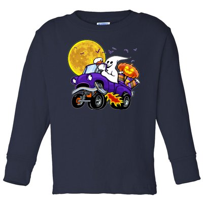 Funny Halloween Ghost Muscle Car Toddler Long Sleeve Shirt