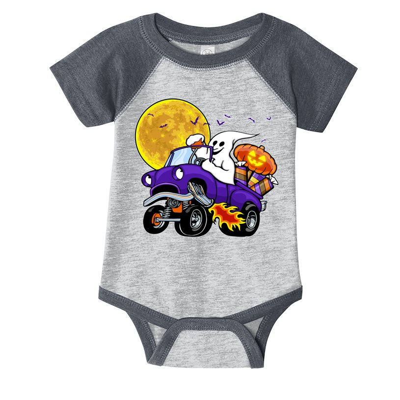 Funny Halloween Ghost Muscle Car Infant Baby Jersey Bodysuit
